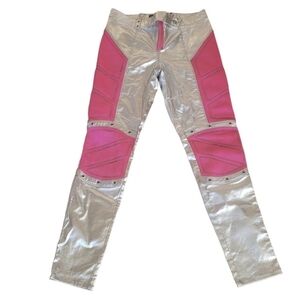 Rare Lip Service Cyber Goth Cyberpunk Metallic Pink & Silver Pants Size Large